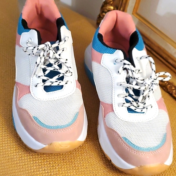 Retro Pink White Blue Chunky Sneakers Size 6 - Picture 3 of 8